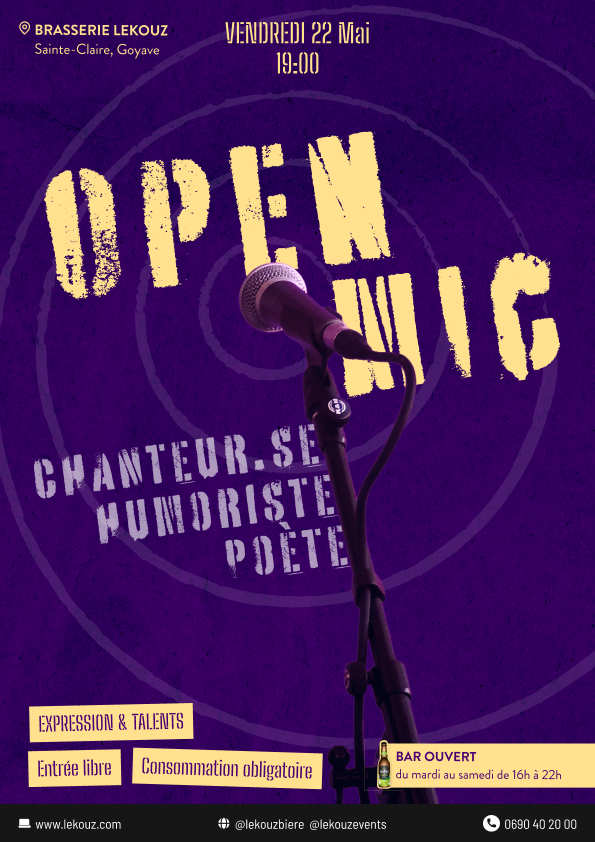 Open Mic Guadeloupe | Scène Ouverte Brasserie Lekouz – 22 Mai