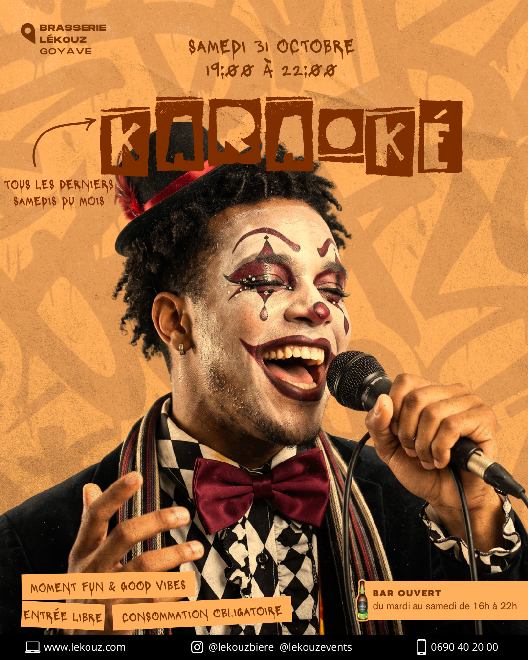 Soirée karaoké à la Brasserie Lékouz Goyave, samedi 31 octobre