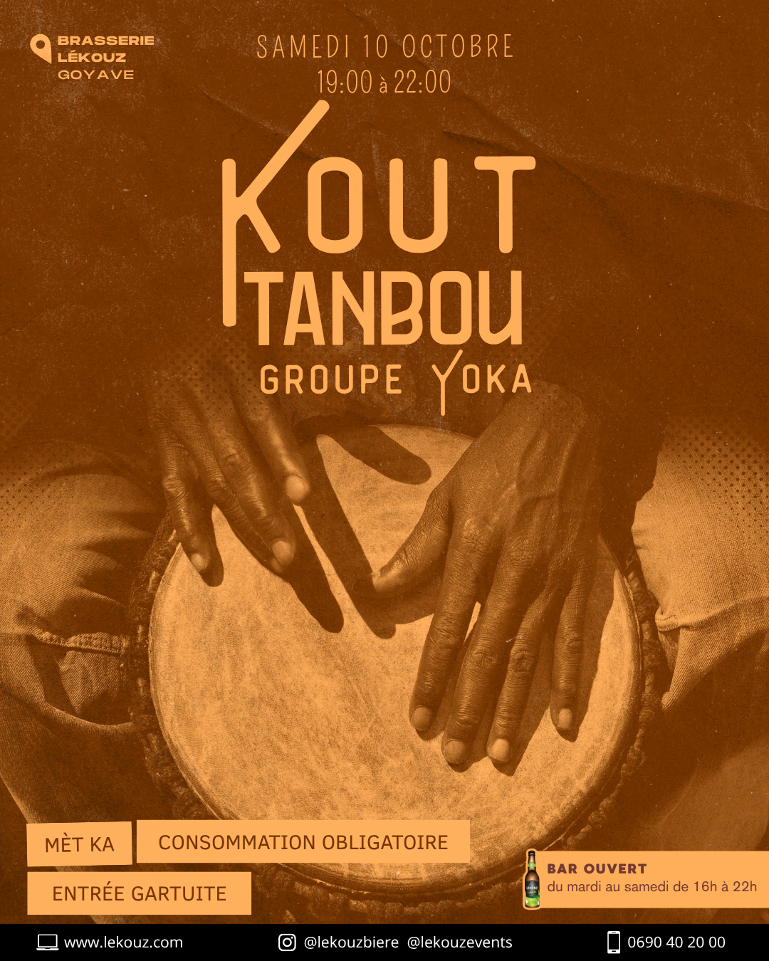 Kout Tanbou gwoka avec le groupe Yoka à la Brasserie Lékouz Goyave, samedi 10 octobre